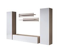 MB Muebles Bonitos, Ensemble de Meubles de Salon Luke 7E avec Meuble TV, Design Modulaire Moderne, Finition Mate et Brillante, Couleur Sonoma et Blanc