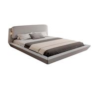 MB Muebles Bonitos, Lit Double 150x190cm Diana, Design Flottant avec Lumière LED, Cadre en Bois Tapissé en Lin Gris, Sommier à Lattes en Bois, 2 Ports USB