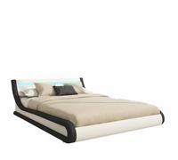MB Muebles Bonitos, Lit Double Parisina pour Matelas 160x200 cm, Lumière LED, Coffre de Rangement, Sommier à Lattes, Cadre en Bois Recouvert de Simili Cuir, Couleur Blanc et Noir