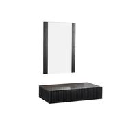 MB Muebles Bonitos, Meuble d’Entrée Mural avec Miroir Amira, Meuble Suspendu avec Tiroir et Façade à Rainures, Mélamine et PVC, Noir, Idéal pour Entrées et Couloirs
