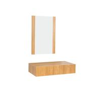 MB Muebles Bonitos, Meuble d’Entrée Mural avec Miroir Amira, Meuble Suspendu avec Tiroir et Façade à Rainures, Mélamine et PVC, Couleur Chêne Alba, Idéal pour Entrées et Couloirs