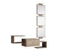 MB Muebles Bonitos, Meuble d’Entrée Mural Neo avec Miroir et Tiroir, Design Moderne Suspendu, Mélamine Mate, Couleur Sonoma, 99.5x145x29.5 cm