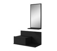 MB Muebles Bonitos | Meuble d'entrée Suspendu Isabela avec Miroir et tiroir | Design Moderne | mélamine Mate | Couleur Noir | 60 x 29,5 x 30 cm