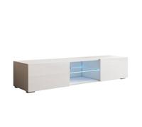 MB Muebles Bonitos, Meuble TV avec Pieds Tibi avec Lumière LED pour Salon Moderne, 1 Porte 3 Compartiments, Couleur Blanc, 160x32x38.5 cm