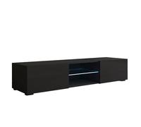 MB Muebles Bonitos, Meuble TV avec Pieds Tibi avec Lumière LED pour Salon Moderne, 1 Porte 3 Compartiments, Couleur Noir, 160x32x38.5 cm