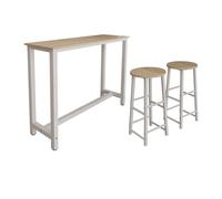 MB Muebles Bonitos, Table de Bar Haute ANI avec Deux tabourets pour 2 Personnes avec Pieds en Métal, Table Cuisine en Mélamine Mate, Couleur Blanc et Sonoma, 140x100x40 cm