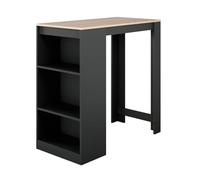 MB Muebles Bonitos, Table de Bar Haute Kyra pour 2 Personnes avec 3 Étagères, Table Cuisine avec Rangement, Mélamine Mate, Couleur Noir et Sonoma, 110x103x50 cm