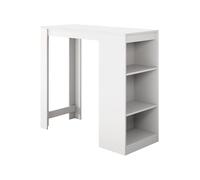 MB Muebles Bonitos, Table de Bar Haute Kyra pour 2 Personnes avec 3 Étagères, Table Cuisine avec Rangement, Mélamine Mate, Couleur Blanc, 110x103x50 cm