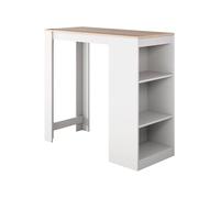 MB Muebles Bonitos | Table Haute de Cuisine Kyra avec 3 Étagères de Rangement | Mange-Debout Moderne pour Petit Espace | Îlot de Bar Blanc et Sonoma | 110x103x50 cm