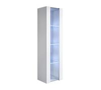 MB Muebles Bonitos, Vitrine Mural Luke V5 pour Salon ou Salle à Manger Moderne avec Lumière LED, Meuble Modulaire en Mélamine Brillante, Couleur Blanc, 40x165x29 cm