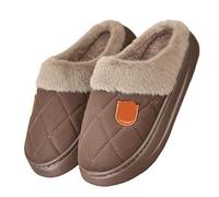 MBACODAI Chaussons d'hiver for hommes en mousse à mémoire de forme, chauds et confortables, chaussures de maison de luxe en tissu, pantoufles décontractées à plateforme grande taille(brun,50 EU)