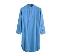MBACODAI Mode Solide Tout-Match Chemise de Nuit Hommes décontracté Sommeil Robes à Manches Longues col Rond Chemises de Nuit Mode Confortable vêtements de Nuit (Color : Dark Blue, Size : 5XL)
