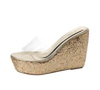 MBACODAI Pantoufles à plateforme for femmes, chaussures transparentes en PVC, sandales d'été à talons hauts (Color : Gold, Size : 40 EU)