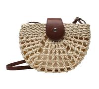 MBACODAI Sac de paille d'été for femmes, sacs à bandoulière en demi-cercle, sacoche faite à la main, sacs de voyage de plage, fourre-tout(Color:Beige)