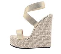 MBACODAI Sandales à talons compensés à bout ouvert for femmes, chaussures d'été à plateforme à talons hauts (Color : Gold, Size : 38 EU)