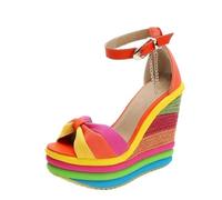 MBACODAI Sandales Femmes Compensées Hautes Multicolores Patchwork Sandales Colorées Talons Hauts Espadrilles (Color : Orange, Size : 37 EU)
