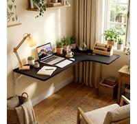 MBBTAG Bureau Mural Rabattable en L, Bois Table Pliante Murale avec Support en Métal pour Ordinateur Petit Espace, Bureau de Télétravail, Chambre et Studio, Capacité 50 kg(Noir,35.4x23.6in)