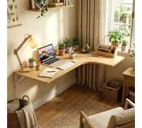 MBBTAG Bureau Mural Rabattable en L, Bois Table Pliante Murale avec Support en Métal pour Ordinateur Petit Espace, Bureau de Télétravail, Chambre et Studio, Capacité 50 kg(Natural,35.4x23.6in)