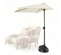 MBBTAG Demi Parasol Balcon Rectangulaire 2,5x1,3m avec Pied, Réglable en Hauteur, Parasol de Jardin Exterieur, Parasol Deporte pour Petit Balcon Terrasse Appartement Jardin(Beige)