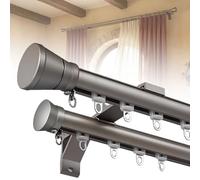 MBBTAG Double Tringle a Rideaux 1-4m roulettes Silencieuses Tringles à Rideaux Double avec Embouts Supports pour Rideaux Lourds Salon Chambre Compatible avec Crochets et Anneaux(Gray,3.8m(12.5ft))