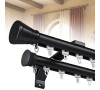 MBBTAG Double Tringle a Rideaux 1-4m roulettes Silencieuses Tringles à Rideaux Double avec Embouts Supports pour Rideaux Lourds Salon Chambre Compatible avec Crochets et Anneaux(Noir,3.5m(11.5ft))