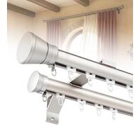 MBBTAG Double Tringle a Rideaux 1-4m roulettes Silencieuses Tringles à Rideaux Double avec Embouts Supports pour Rideaux Lourds Salon Chambre Compatible avec Crochets et Anneaux(Blanc,3.3m(10.8ft))