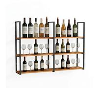 MBBTAG Étagère à vin Murale Bois et Métal Casier 2 Niveaux / 3 Niveaux Porte Bouteille Mural Robustesse et Grande Capacité pour Bar Cuisine Salon Salle à Manger et Café(150x105cm)