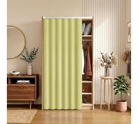 MBBTAG Rideau Placard Cuisine sans Percage, Occultant avec Rail Coulissant Auto-Adhésif Cache Placard pour Salle de Bain, Rideau sous Evier, Rideau Dressing et Étagères(Light Green,W 50 x H 140cm)