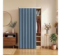 MBBTAG Rideau Placard Cuisine sans Percage, Occultant avec Rail Coulissant Auto-Adhésif Cache Placard pour Salle de Bain, Rideau sous Evier, Rideau Dressing et Étagères(Dark Blue,W 80 x H 140cm)