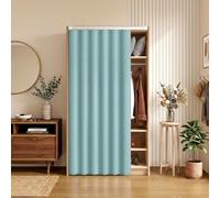MBBTAG Rideau Placard Cuisine sans Percage, Occultant avec Rail Coulissant Auto-Adhésif Cache Placard pour Salle de Bain, Rideau sous Evier, Rideau Dressing et Étagères(Bleu,W 80 x H 140cm)