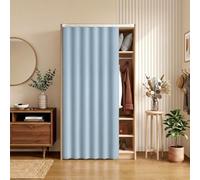 MBBTAG Rideau Placard Cuisine sans Percage, Occultant avec Rail Coulissant Auto-Adhésif Cache Placard pour Salle de Bain, Rideau sous Evier, Rideau Dressing et Étagères(Light Blue,W 130 x H 200cm)
