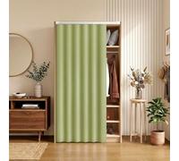 MBBTAG Rideau Placard Cuisine sans Percage, Occultant avec Rail Coulissant Auto-Adhésif Cache Placard pour Salle de Bain, Rideau sous Evier, Rideau Dressing et Étagères(Vert,W 110 x H 170cm)