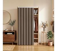MBBTAG Rideau Placard Cuisine sans Percage, Occultant avec Rail Coulissant Auto-Adhésif Cache Placard pour Salle de Bain, Rideau sous Evier, Rideau Dressing et Étagères(Marron,W 100 x H 140cm)
