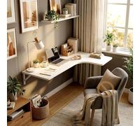 MBBTAG Table Murale Rabattable en Forme de L, Multifonction Bureau Mural Rabattable pour Cuisine, Exterieur, Coin Bureau, Petit Espace, Facile à Nettoyer, Capacité 50 kg(Blanc,31.5x23.6in)