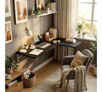 MBBTAG Table Murale Rabattable en Forme de L, Multifonction Bureau Mural Rabattable pour Cuisine, Exterieur, Coin Bureau, Petit Espace, Facile à Nettoyer, Capacité 50 kg(Noir,43.3x23.6in)