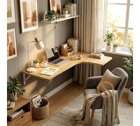 MBBTAG Table Murale Rabattable en Forme de L, Multifonction Bureau Mural Rabattable pour Cuisine, Exterieur, Coin Bureau, Petit Espace, Facile à Nettoyer, Capacité 50 kg(Natural,90x60cm)