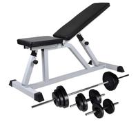 MBDRKVGF Banc de musculation avec kit d'haltères de 60,5 kg, banc | Avec barres d'haltères longues et courtes, pliable pour économiser de l'espace, acier robuste