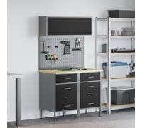 MBDRKVGF Ensemble de 5 armoires d'atelier avec 8 tiroirs et panneau perforé, armoire de travail en métal pour garage, cave, 100 x 55 x 200 cm, noir