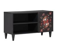 MBDRKVGF Meuble TV en bois de manguier massif, armoire multimédia | Motif floral, boutons en laiton, design vintage