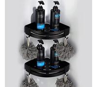 MBETA Étagère d'angle de douche à 2 niveaux, forage et anti-rouille, étagère murale de douche avec 4 crochets amovibles étagère de rangement pour toilettes, salle de bain, dortoir et cuisine, noir, A