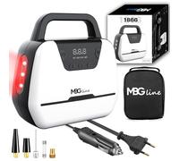 MBG line® Compresseur d'air portatif 1866, gonfleur pneu voiture 12V 230V | Pompe avec affichage numérique, lumière LED et kit d'adaptateur | compresseur pour voitures, motos, vélos et plus