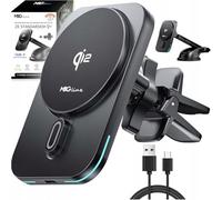 MBG line® Qi2 Support Magnétique Voiture | Chargeur Rapide 15W pour MagSafe | Rotation 360° | Double Fixation: Clip Ventilation & Ventouse Tableau de Bord