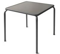 MBH - Meubles d'hôtel. Table grise carrée en acier empilable pour terrasse 70x70x72 cm avec plateau en résine pour bar, restaurant et café.