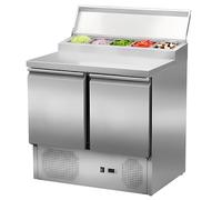 MBH - Saladette Refrigérée Professionnelle 2 portes Compacte 900 x 700 mm pour la restauration. Table préparation réfrigérée INOX 5 bacs GN1/6 pour bar, restaurant.