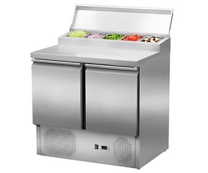 MBH - Saladette Refrigérée Professionnelle 2 portes Compacte 900 x 700 mm pour la restauration. Table préparation réfrigérée INOX 5 bacs GN1/6 pour bar, restaurant.