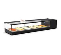 MBH - Vitrine à couvercles réfrigérée professionnelle LOGIC 6 bacs GN 1/3 pour hôtellerie présentoir à couvercles froids avec verre droit pour bar et restaurant.