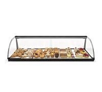 MBH - Vitrine neutre de comptoir 119 cm, vitrage courbe trempé, 1 niveau, sans éclairage LED, avec portes arrière coulissantes, pour bar, café, restaurant, viennoiseries et pâtisserie.