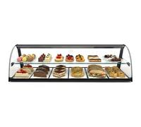 MBH - Vitrine neutre de comptoir 119 cm, vitrage courbe trempé, 2 niveaux, sans éclairage LED, portes arrière coulissantes, pour bar, café, restaurant, viennoiseries et pâtisserie.