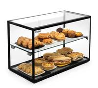 MBH - Vitrine neutre de comptoir 55x39 cm, vitrage droit trempé, 2 niveaux, avec éclairage LED, portes arrière coulissantes, pour bar, café, restaurant, viennoiseries et pâtisserie.