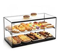 MBH - Vitrine neutre de comptoir 92x33 cm, vitrage droit trempé, 2 niveaux, avec éclairage LED, portes arrière coulissantes, pour bar, café, restaurant, viennoiseries et pâtisserie.